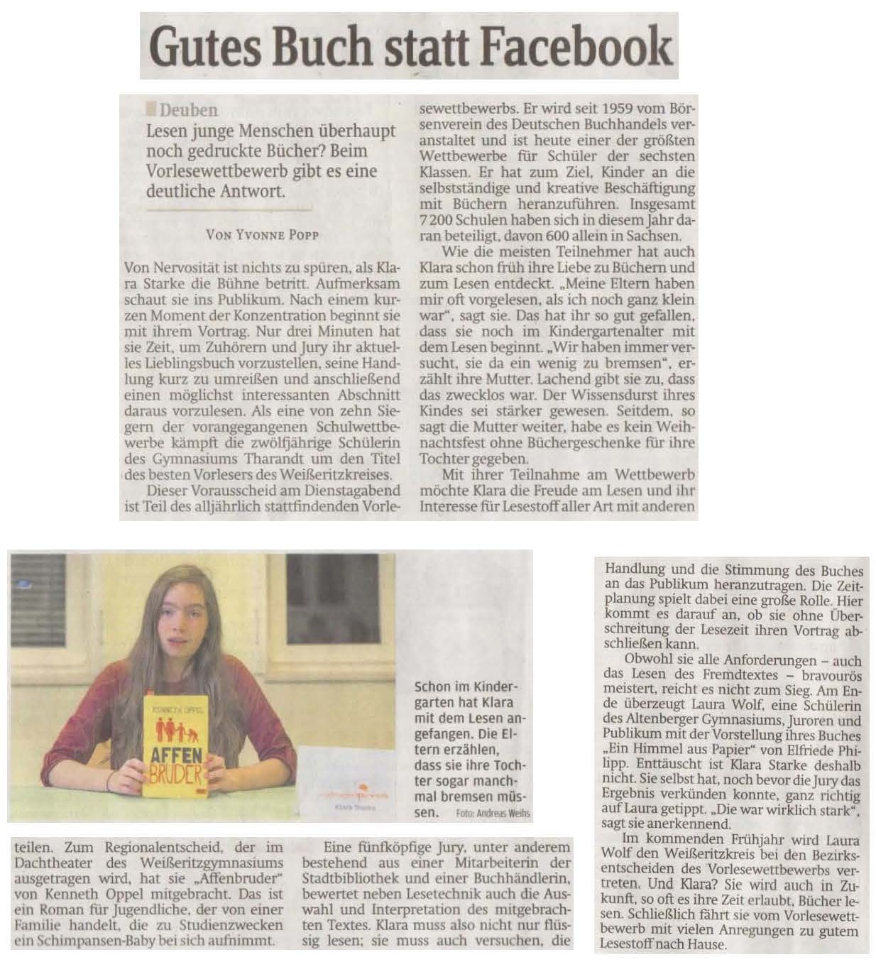 Klara Starke beim Regionalausscheid des Lesewettbewerbs